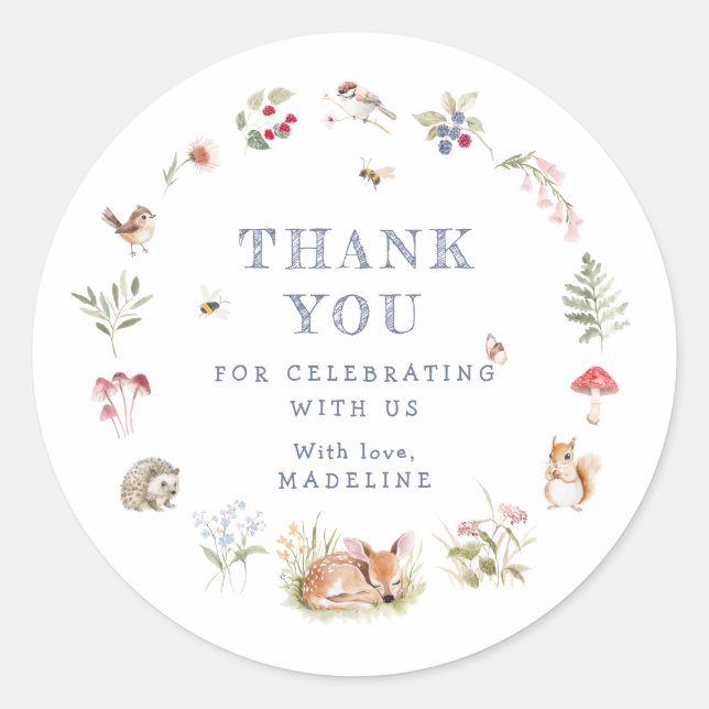 Pegatina Redonda Woodland Forest Animals Thank You Sticker (Anverso)