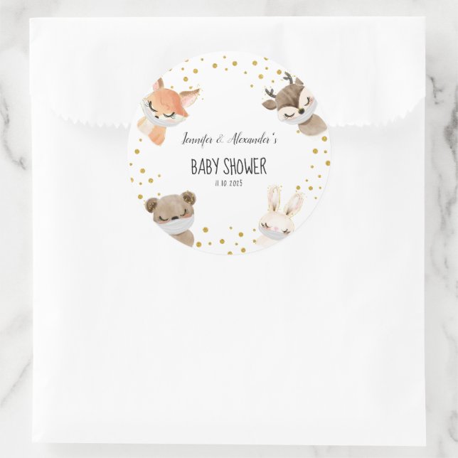 Pegatina Redonda Woodland Forest Baby Shower (Bolso)