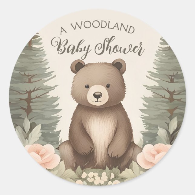 Pegatina Redonda Woodland Forest Bear (Anverso)