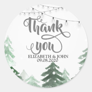 Pegatina Redonda Woodland, Forest String Lights Gracias Boda