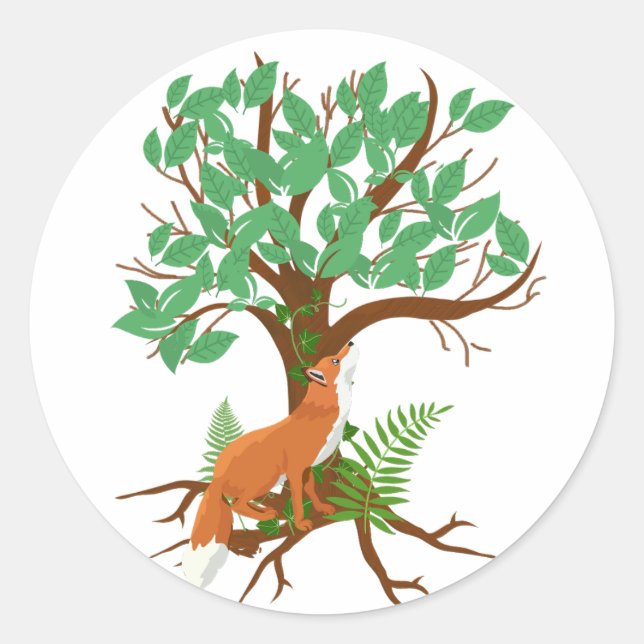 Pegatina Redonda Woodland Fox (Anverso)