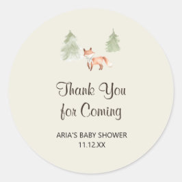 Pegatina Redonda Woodland Fox Baby Shower Favor