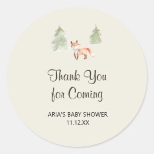 Pegatina Redonda Woodland Fox Baby Shower Favor