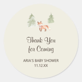 Pegatina Redonda Woodland Fox Chica Baby Shower Favor