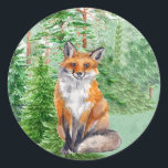 Pegatina Redonda Woodland Fox Christmas Sticker<br><div class="desc">Woodland Fox Christmas Sticker</div>