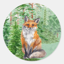 Pegatina Redonda Woodland Fox Christmas Sticker