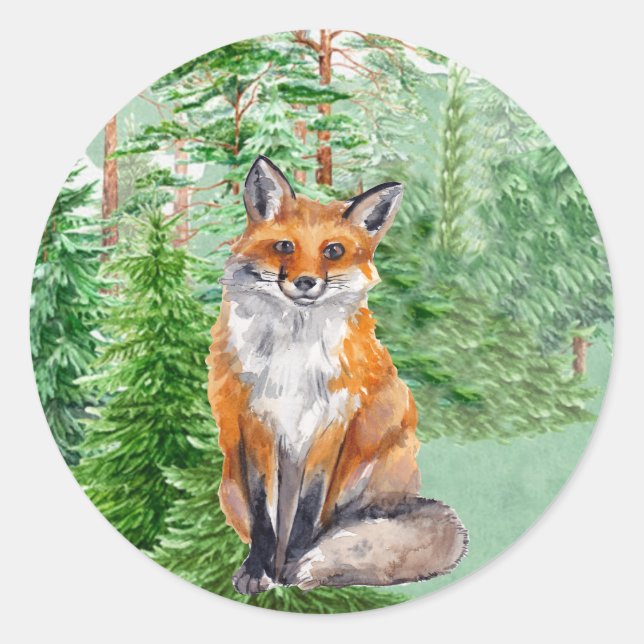 Pegatina Redonda Woodland Fox Christmas Sticker (Anverso)