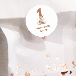 Pegatina Redonda Woodland Fox leyendo un libro Fiesta de primer cum