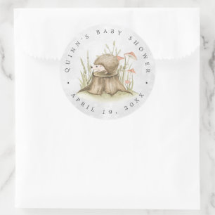 Pegatina Redonda Woodland Hedgehog   Favor de Baby Shower forestal