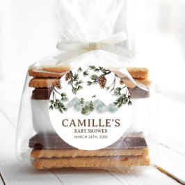 Pegatina Redonda Woodland Mountains Boy Baby Shower