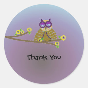 Pegatina Redonda Woodland Owl Gracias