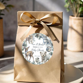 Pegatina Redonda Woodlands lindos animales bebé favores de ducha