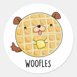 Pegatina Redonda Woofles Doggy Doggy Waffle Pun
