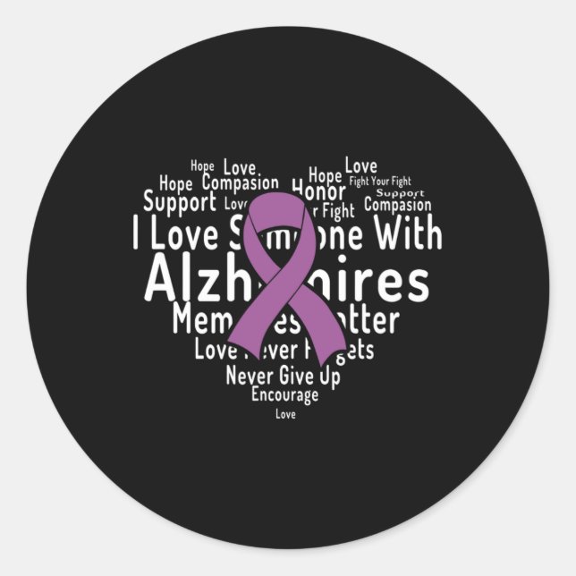 Pegatina Redonda Word Cloud Support Alzheimer Alzheimers Conciencia (Anverso)