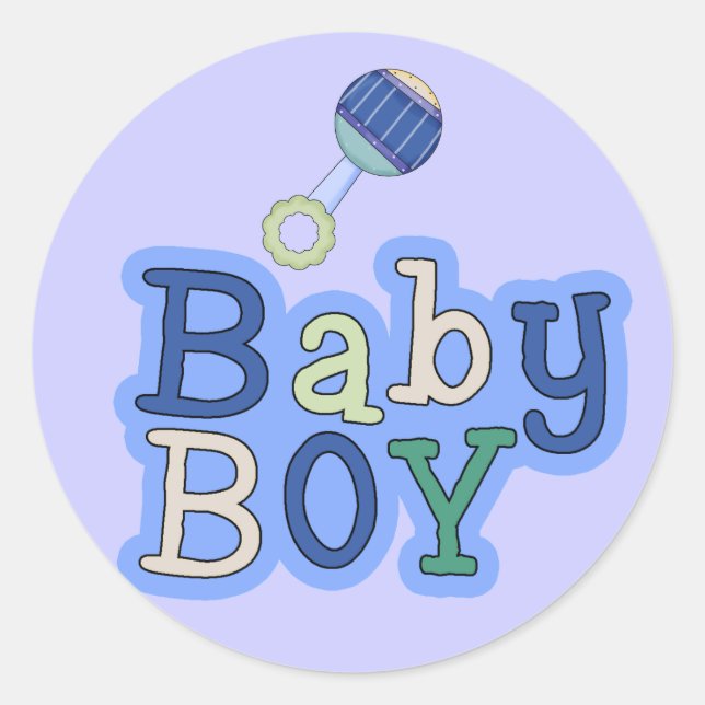 Pegatina Redonda Words Baby Boy W/Rattle Divertidos Pegatinas (Anverso)