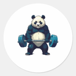 Pegatina Redonda Workout Panda Deadlifter Funny Gym Tee Lifting Mot
