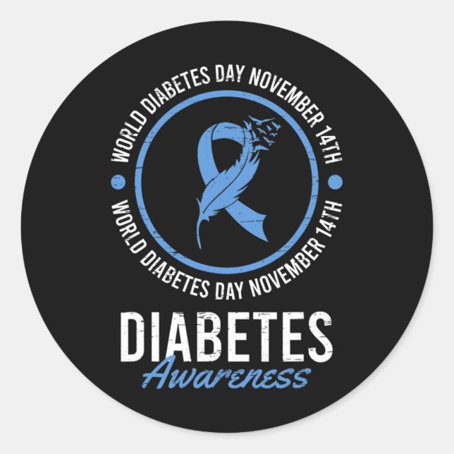 Pegatina Redonda World Diabetes Day November Disease Awareness Insu (Anverso)