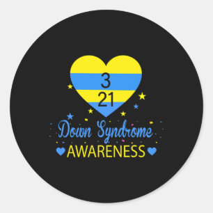 Pegatina Redonda World Down Syndrome Awareness March 21 Yellow Blue