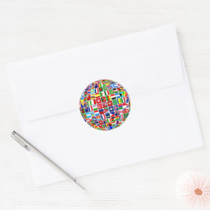 Pegatina Redonda World Flags Globe, Internacional,