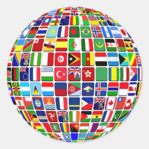Pegatina Redonda World Flags Globe, Internacional,