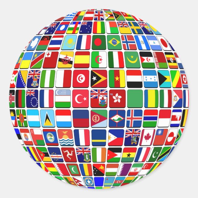 Pegatina Redonda World Flags Globe, Internacional, (Anverso)