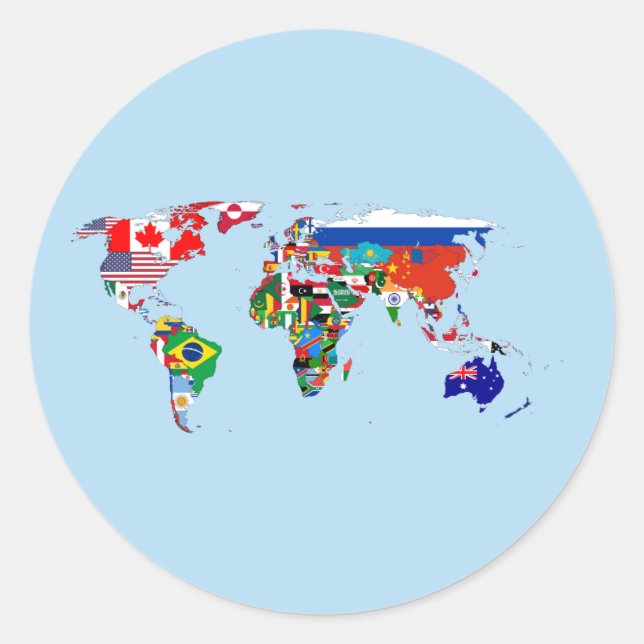 Pegatina Redonda World Map of Flags Sticker (Anverso)