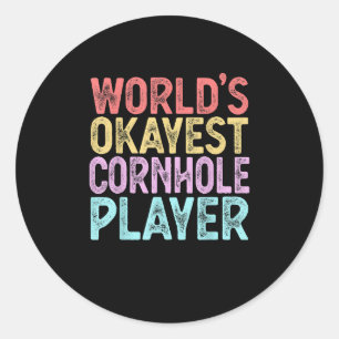 Pegatina Redonda World Okayest Cornhole Player Funny Cornhole