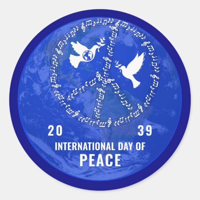 Pegatina Redonda World Peace Dove Peace on Earth Day Logo QR Code (Anverso)