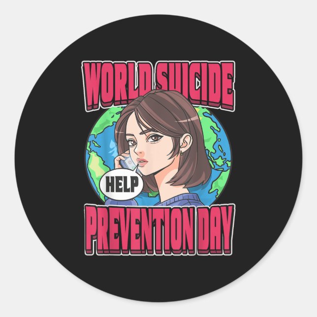 Pegatina Redonda World Suicide Prevention Day Awareness September 1 (Anverso)
