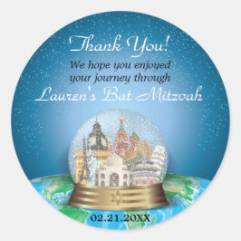 Pegatina Redonda World Travel Snow Globe Bat Mitzvah