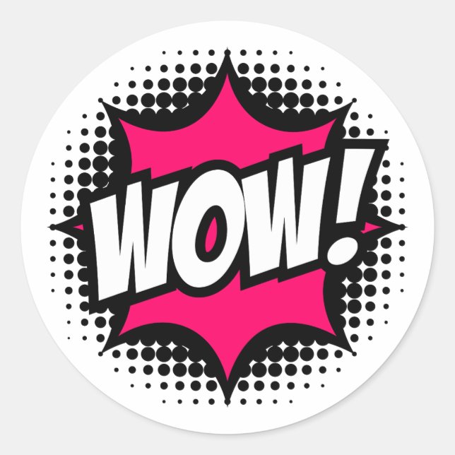 Pegatina Redonda WOW! Estilo de libro de historietas (Anverso)