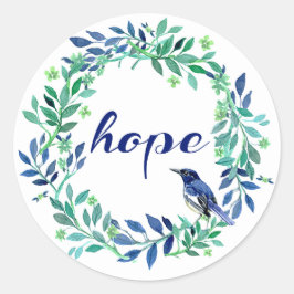 Pegatina Redonda Wreath, Bird Y Hope Cita