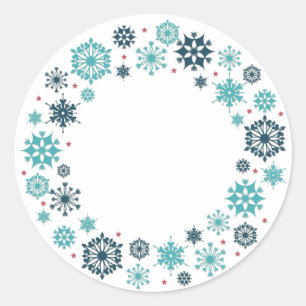 Pegatina Redonda Wreath Blue Snowflake