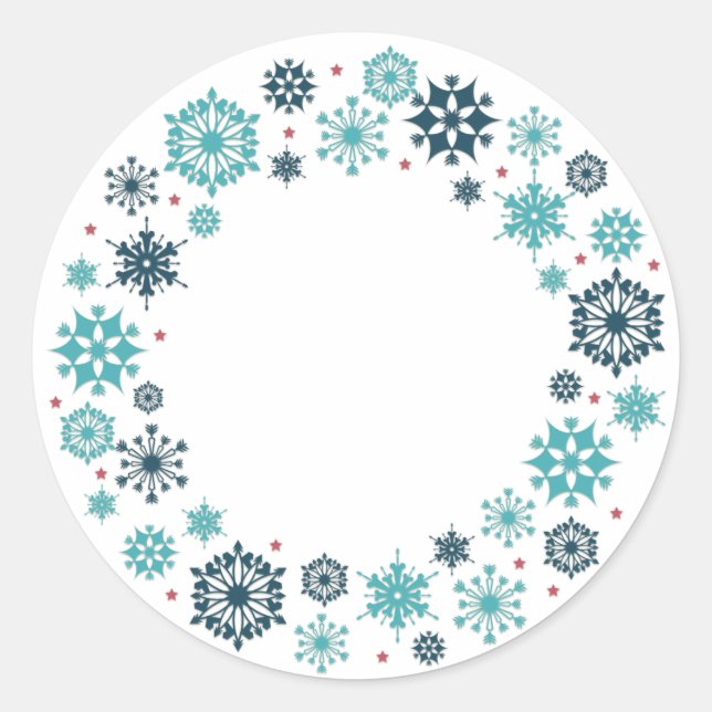 Pegatina Redonda Wreath Blue Snowflake (Anverso)