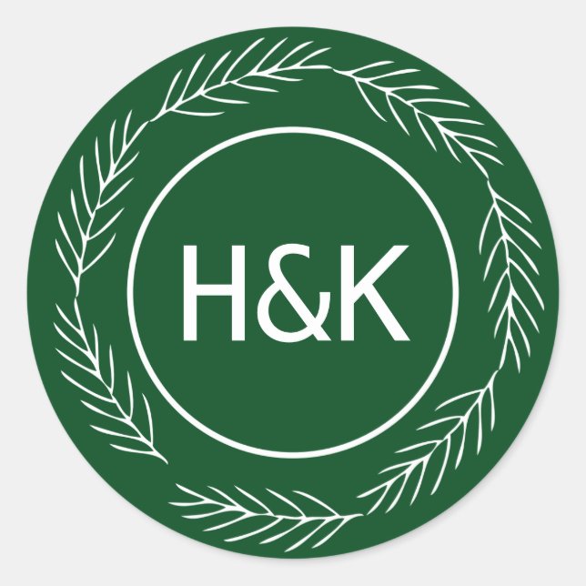 Pegatina Redonda Wreath Boda monograma (Anverso)