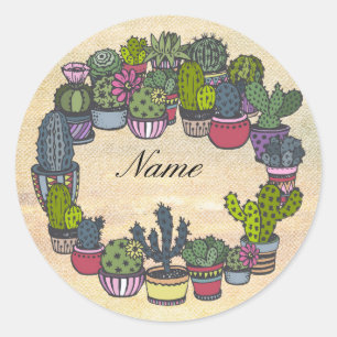 Pegatina Redonda Wreath de Cactus personalizado