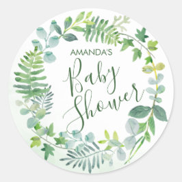 Pegatina Redonda Wreath de color de agua de Baby Shower