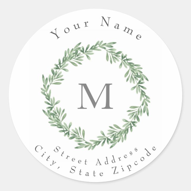 Pegatina Redonda Wreath de color de agua Rosemary (Anverso)