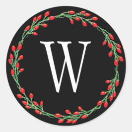 Pegatina Redonda Wreath de feriado de Berry rojo navidades