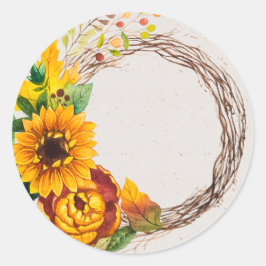 Pegatina Redonda Wreath de girasol