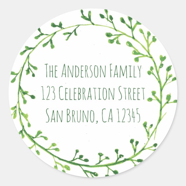 Pegatina Redonda Wreath de Leafy verde (Anverso)