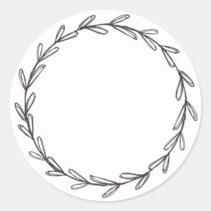 Pegatina Redonda Wreath de mano blanca en blanco