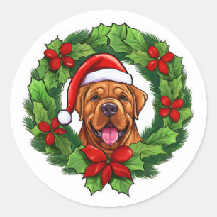 Pegatina Redonda Wreath de Navidades de Mastiff