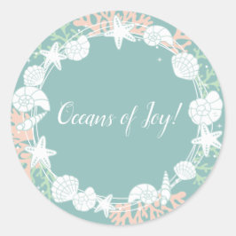 Pegatina Redonda Wreath de Navidades de Shell costero