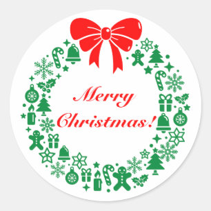Pegatina Redonda Wreath de Navidades modernos compuesto por motivos