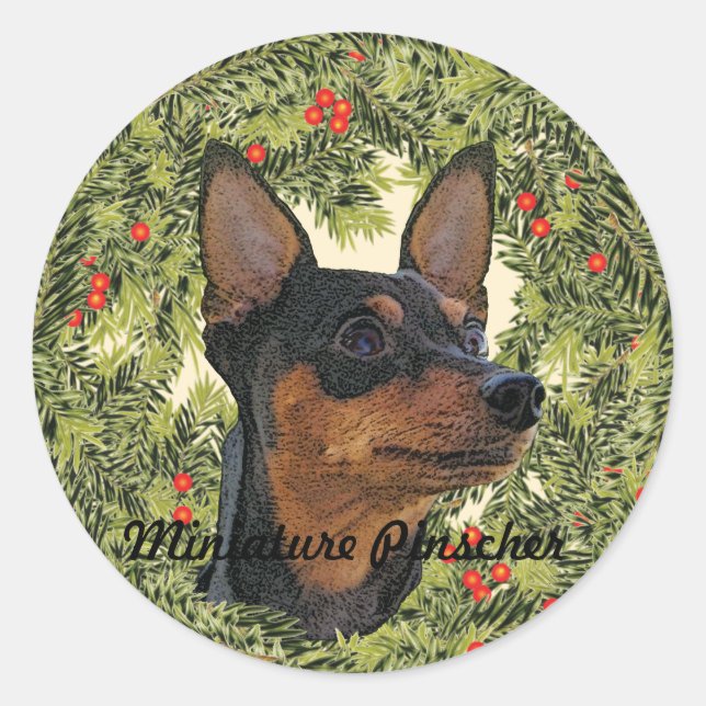 Pegatina Redonda Wreath de Pinscher en miniatura (Anverso)
