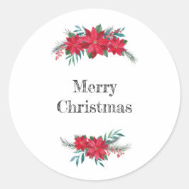 Pegatina Redonda Wreath de poinsettia roja