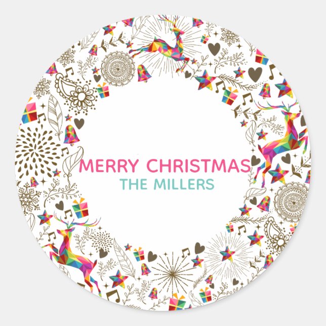 Pegatina Redonda Wreath de vacaciones de Navidades modernos (Anverso)