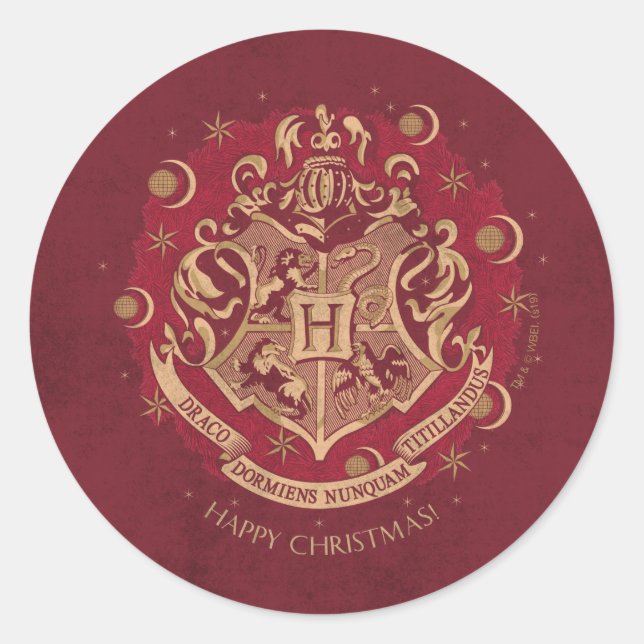 Pegatina Redonda Wreath de vacaciones Escudo Red HOGWARTS™ (Anverso)
