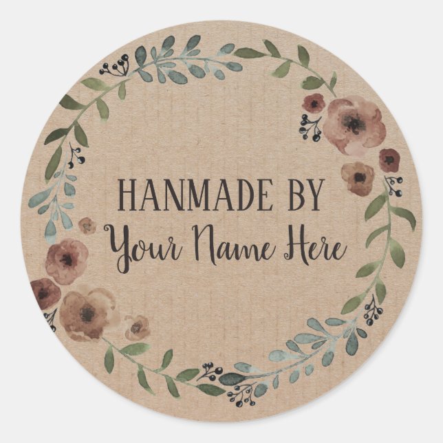 Pegatina Redonda Wreath floral artesanal de chocolate de cocina hec (Anverso)